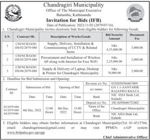 चन्द्रागिरि नगरले विभिन्न कार्यका लागि ‘इ-टेण्डर’ खुलायो